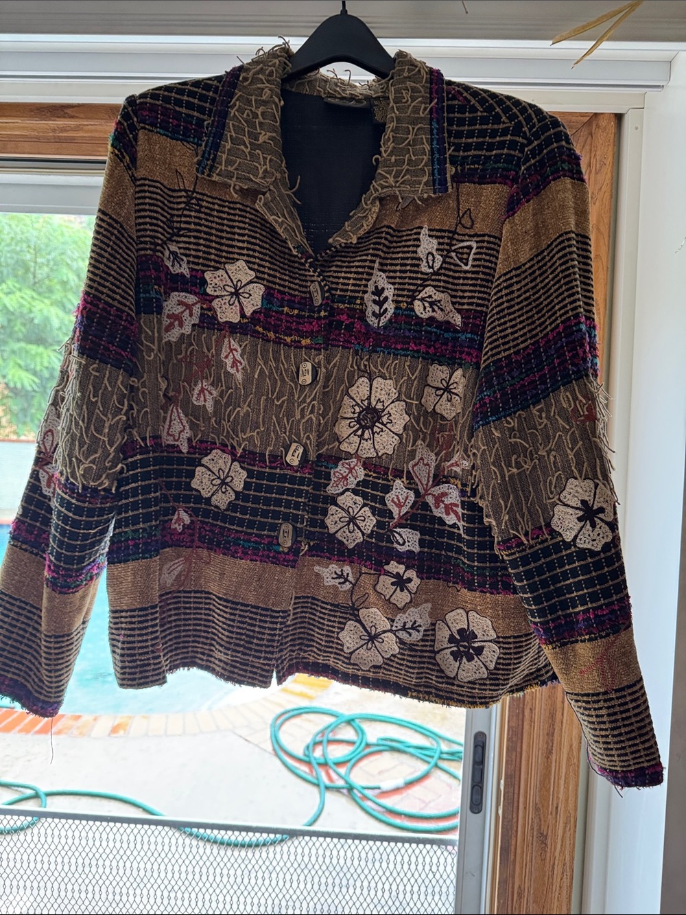 julia Kim Brown Floral Embroidered Button-Front Jacket